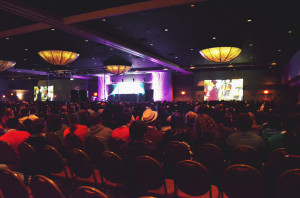 2500 teachers and students from across the country gather together the California Ballroom at the Westin Bonaventure Hotel to watch their fellow competitors display their talents and music videos at the First Annual Talent Show and Music Video Showcase at the Student Television Network Convention on March 8, 2013. 